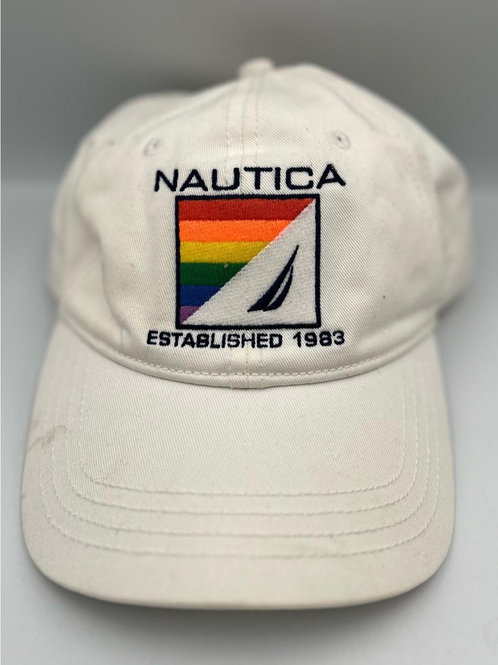 Vintage Nautica Baseball Cap White Rainbow Logo Established 1983 Adjustable Hat